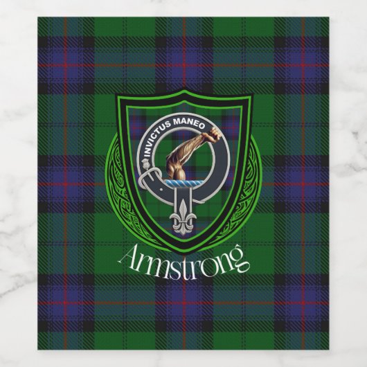 Armstrong Scottish Clan Tartan and Crest ワインラベル (シングルラベル)