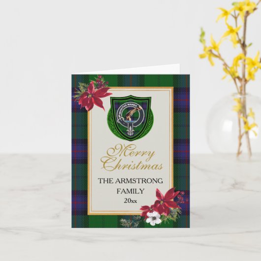 Armstrong Scottish Clan Tartan & Crest カード (黄色い花)