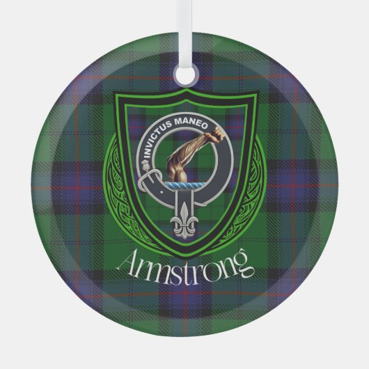 Armstrong Scottish Clan Tartan & Crest ガラスオーナメント (正面)