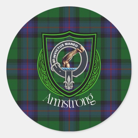 Armstrong Scottish Clan Tartan & Crest ラウンドシール (正面)