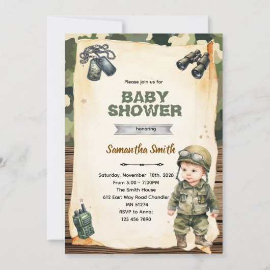 Army Camo Baby Shower Invitation 招待状 (正面)
