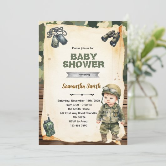 Army Camo Baby Shower Invitation 招待状 (スタンド正面)