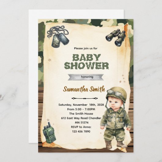 Army Camo Baby Shower Invitation 招待状 (正面/裏面)
