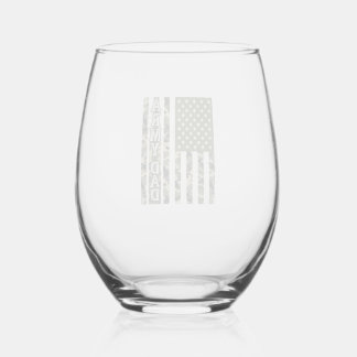 Army Dad Camo American Flag Vintage Shirt Design_1 ステムなしワイングラス