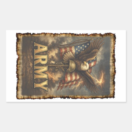 Army Emblem with Flag and Eagle 長方形シール (正面)