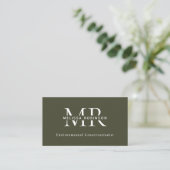 Army Green Monogram, QR Code & Social Media Simple 名刺 (スタンド正面)