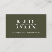 Army Green Monogram, QR Code & Social Media Simple 名刺 (正面)