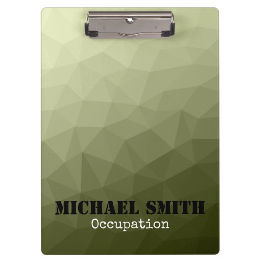 Army light green geometric mesh patternあなたの名前 クリップボード (正面)