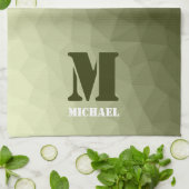 Army light green geometric mesh pattern Monogram キッチンタオル (折り畳み)