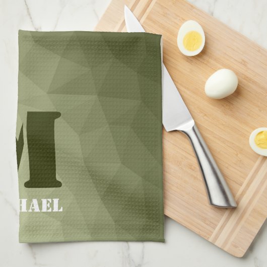 Army light green geometric mesh pattern Monogram キッチンタオル (四つ折り)
