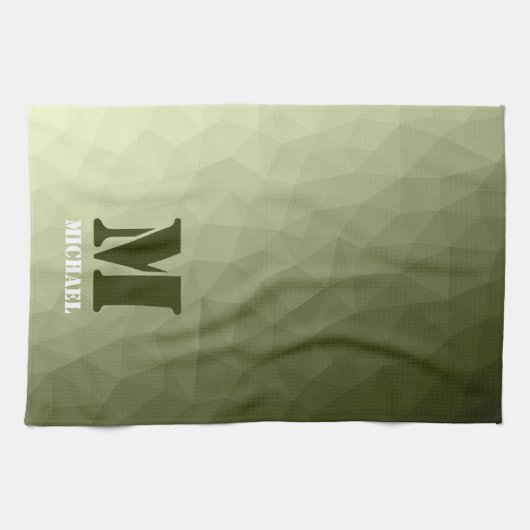 Army light green geometric mesh pattern Monogram キッチンタオル (横)