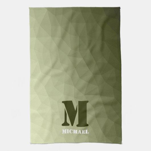 Army light green geometric mesh pattern Monogram キッチンタオル (縦)