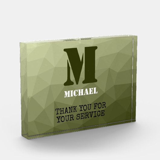 Army light green geometric mesh pattern Monogram フォトブロック (左)