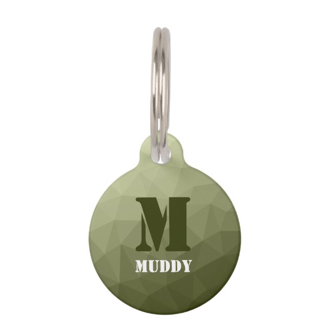 Army light green geometric mesh pattern Monogram ペット　ネームタグ (正面)