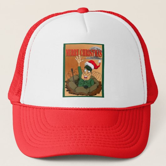 Army Man Waving with Santa Hat キャップ (正面)
