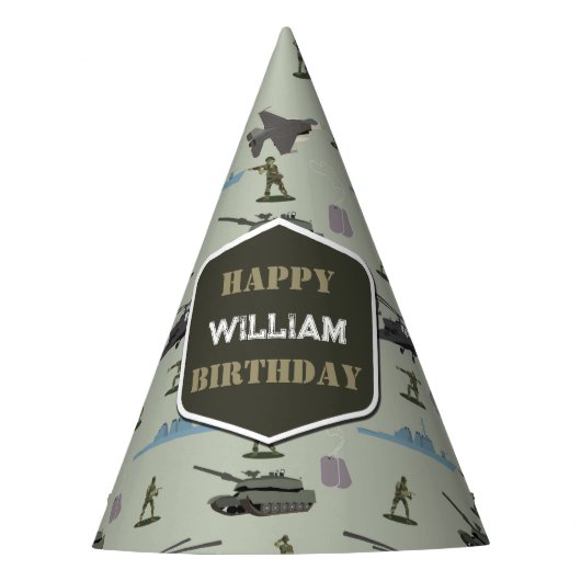 Army Military Camouflage Green Camo Birthday パーティーハット (正面)