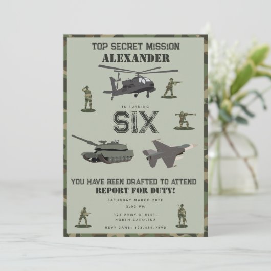 Army Military Camouflage Green Camo Birthday 招待状 (スタンド正面)