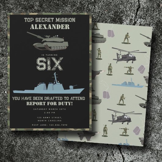 Army Military Camouflage Green Camo Birthday 招待状