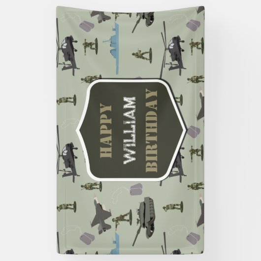 Army Military Camouflage Green Camo Birthday 横断幕 (縦)