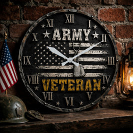 Army Veteran American Military Flag Patriotic ラージ壁時計