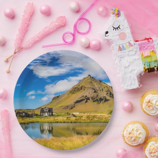 Arnarstapi Amtmansshusと山スタファエル，アイスランド ペーパープレート (パーティー)