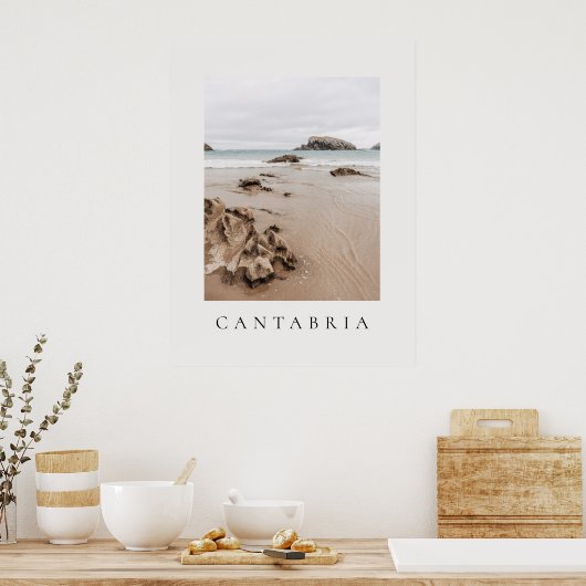 Arnia beach in Spain, neutral aesthetic beach ポスター (キッチン)