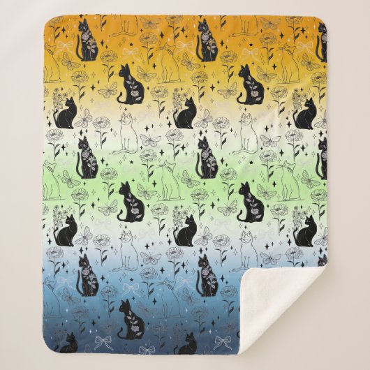 AroAce Agenderプライドブラックキャット – Mystical Witchy シェルパブランケット (正面)
