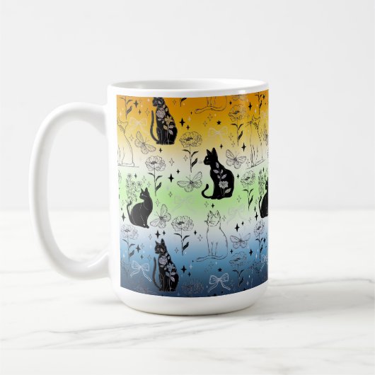 AroAce Agender プライド 黒猫 - 神秘的なウィッチー コーヒーマグカップ (左)