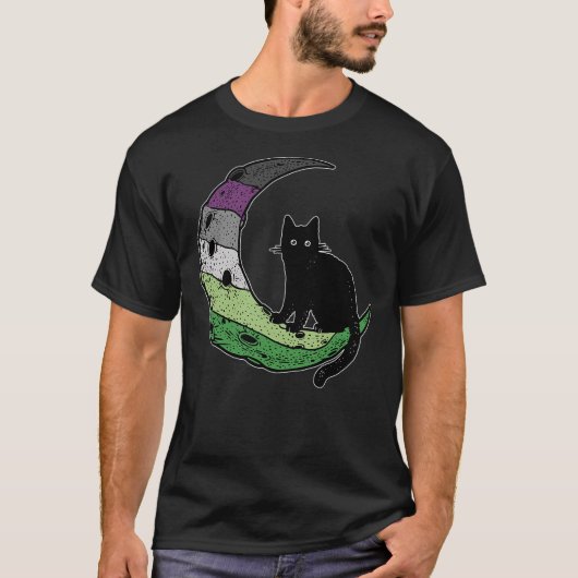 Aroace Cat Moon LGBT Gay Asexual Aromantic Pride F Tシャツ (正面)