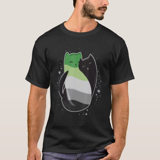 Aromantic Cat LGBT Asexual Aro Pride Flag Yin Yang Tシャツ (正面)