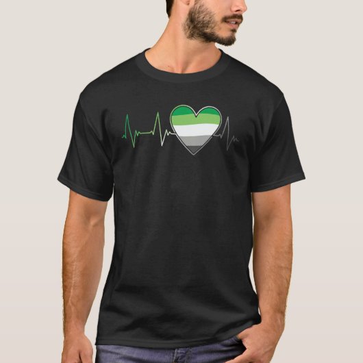 Aromantic Flag Heart Heartbeat Pride Month EKG Pul Tシャツ (正面)