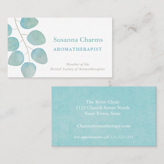 Aromatherapistの水彩画のユーカリの葉 名刺 (正面/裏面)