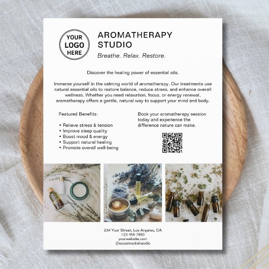 Aromatherapy Spa Logo QR Promotional Business チラシ