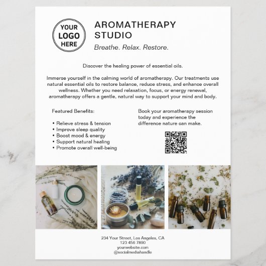 Aromatherapy Spa Logo QR Promotional Business チラシ (正面)