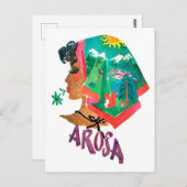 Arosa,スイス,ヴィンテージ旅行の女性 ポストカード (正面/裏面)