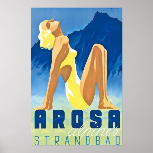 Arosa Graubünden Switzerland Vintage Travel Poster ポスター (正面)