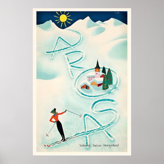 Arosa Switzerland Schweiz Suisse Vintage Ski ポスター (正面)