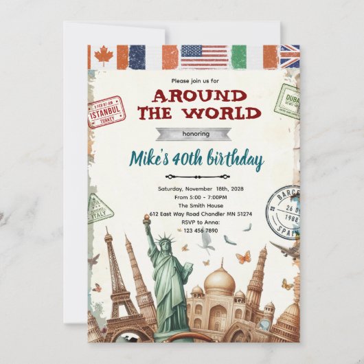 Around the World Birthday Invitation 招待状 (正面)