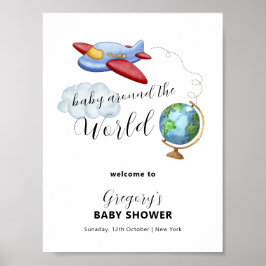 Around The World Map Airplane Baby Shower Welcome ポスター