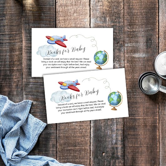Around The World Map Airplane Books Baby Shower エンクロージャーカード