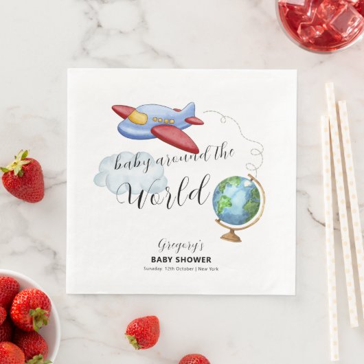 Around The World Map Airplane Boy Baby Shower (インサイチュ)