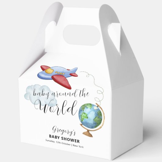 Around The World Map Airplane Boy Baby Shower フェイバーボックス (正面)