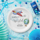 Around The World Map Airplane Boy Baby Shower ペーパープレート (パーティー)