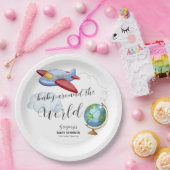 Around The World Map Airplane Boy Baby Shower ペーパープレート (パーティー)