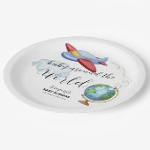 Around The World Map Airplane Boy Baby Shower ペーパープレート (アングル)