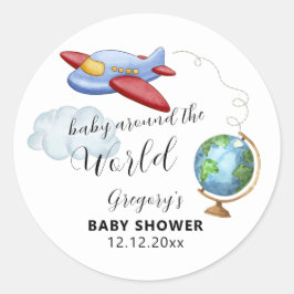 Around The World Map Airplane Boy Baby Shower ラウンドシール