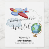 Around The World Map Airplane Boy Baby Shower ワインラベル (シングルラベル)