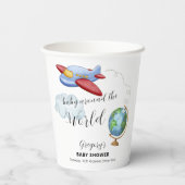 Around The World Map Airplane Boy Baby Shower 紙コップ (裏面)