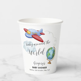 Around The World Map Airplane Boy Baby Shower 紙コップ