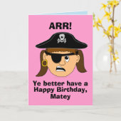 Arrの海賊女の子のおもしろいなバースデー・カードのテンプレート カード (黄色い花)